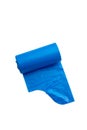 blue roll garbage plastic bags isolated on white background