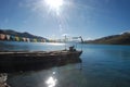 One boat in Yamdrok lake in Tibet Royalty Free Stock Photo