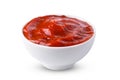 One bowl of red tomato ketchup isolated on a white background