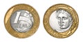 One brazilian real coin, front and back faces Royalty Free Stock Photo