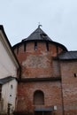 One of the brick towers of Novgorod kremen in Veliky Novgorod