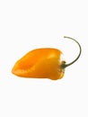 One bright yellow habanero pepper when levitated. White background. Minimalism. Wallpaper. Background. Texture. Close-up.