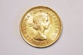 One british pound sterling gold, old type, 1964 Royalty Free Stock Photo
