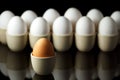 One brown egg in front of white eggs Royalty Free Stock Photo