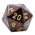 One brown marbled w20 or 20 sided dice