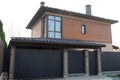 one brown private wooden house with windows Royalty Free Stock Photo