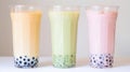 one Bubble milk tea in glasses on white background. Generative Ai