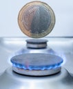 One Bulgarian coin LEV over gas burner