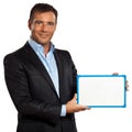 One business man holding showing whiteboard Royalty Free Stock Photo