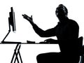 One business man silhouette computer computing happy Royalty Free Stock Photo