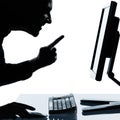 One business man silhouette computing computer Royalty Free Stock Photo