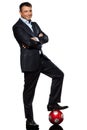 One business man standing foot on soccer ball Royalty Free Stock Photo