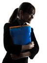 Business woman holding folders files portrait silhouette Royalty Free Stock Photo