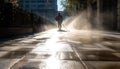 One businessman jogging outdoors in the city at dusk generated by AI