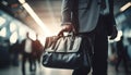 One businessman walking with briefcase in the city rush hour generated by AI