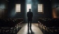 One businessman watching performance in dark auditorium generated by AI