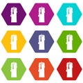 One candle icon set color hexahedron Royalty Free Stock Photo