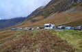 One of the Car Parks and Viewing points along the A82 road in Glencoe, with Visitors Vehicles parked.