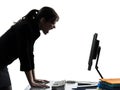 Business woman computer computing screaming angry silhouette Royalty Free Stock Photo