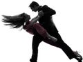 Couple man woman ballroom dancers tangoing silhouette Royalty Free Stock Photo