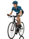 Cyclist cycling riding bicycle woman isolated white background