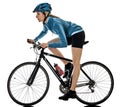 Cyclist cycling riding bicycle woman isolated white background