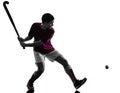 Field hockey player man isolated silhouette white background Royalty Free Stock Photo