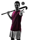 Field hockey player man isolated silhouette white background Royalty Free Stock Photo