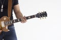 one caucasian man electric guitarist player playing in studio silhouette isolated on white background Royalty Free Stock Photo