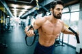 Caucasian man exercising suspension training trx Royalty Free Stock Photo