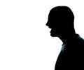 One caucasian man portrait silhouette profile screaming angry in studio on white background