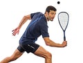 Squash player man isolated white background Royalty Free Stock Photo