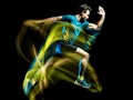 Runner running jogger jogging man isolated light painting black background Royalty Free Stock Photo