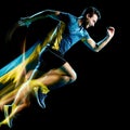 Runner running jogger jogging man isolated light painting black background Royalty Free Stock Photo