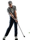 Senior man golfer golfing shadow silhouette isolated white background Royalty Free Stock Photo