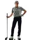 Senior man golfer golfing shadow silhouette isolated white background Royalty Free Stock Photo