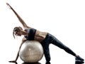 Woman pilates fitness swiss ball exercises silhouette isolated Royalty Free Stock Photo