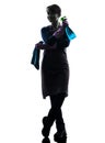 Woman maid housework sprayer silhouette