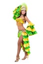 One caucasian woman samba dancer dancing isolated on white in full length Royalty Free Stock Photo