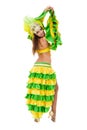 One caucasian woman samba dancer dancing isolated on white in full length Royalty Free Stock Photo