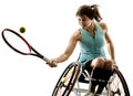 Young handicapped tennis player woman welchair sport isolated silhouette