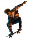 Young man skateboarder Skateboarding isolated white background shadow silhouette Royalty Free Stock Photo