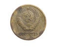One cccp kopeck coin on a white isolated background Royalty Free Stock Photo