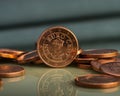 One cent coin is on coins. Euro money. Royalty Free Stock Photo