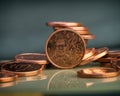 One cent coin is on coins. Euro money. Royalty Free Stock Photo