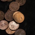 One cent coin is on coins. Euro money. Royalty Free Stock Photo