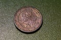 One cent euro coin, close-up, shallow depth of field. Royalty Free Stock Photo