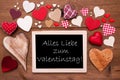 One Chalkbord, Many Red Hearts, Valentinstag Means Valentines Day