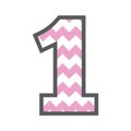 1 One Chevron Number with colorful pink and white pattern & grey border