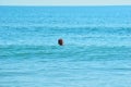 Saving the finger in the sea. A little boy swim in the sea alone . Royalty Free Stock Photo